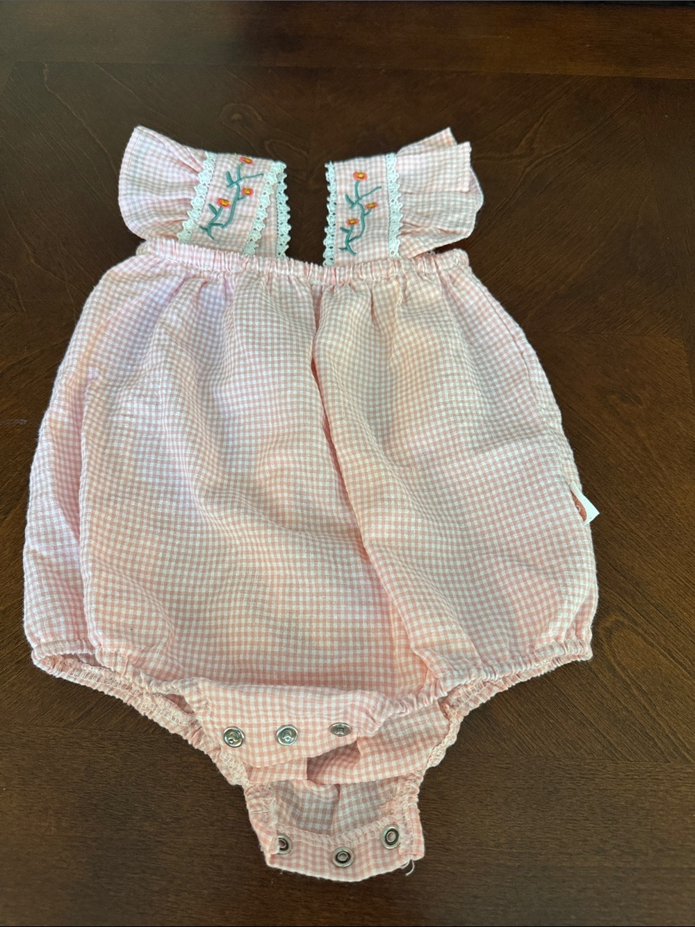 Source Unknown Pink Gingham Baby One-Piece with Embroidered Straps